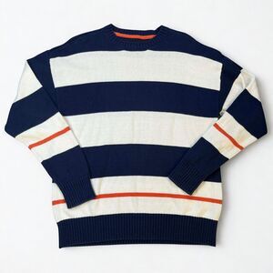 RSQ Sweater Men Medium Striped Crewneck Navy White Orange Knit Pullover